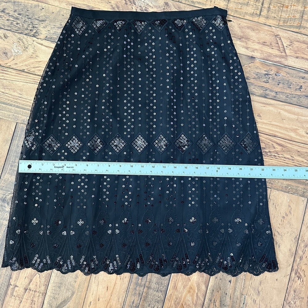Women's Sz: 8 Black Sequin and Mesh Scalloped Hem Skirt, Grace Elements 20s 30s - Picture 3 of 7